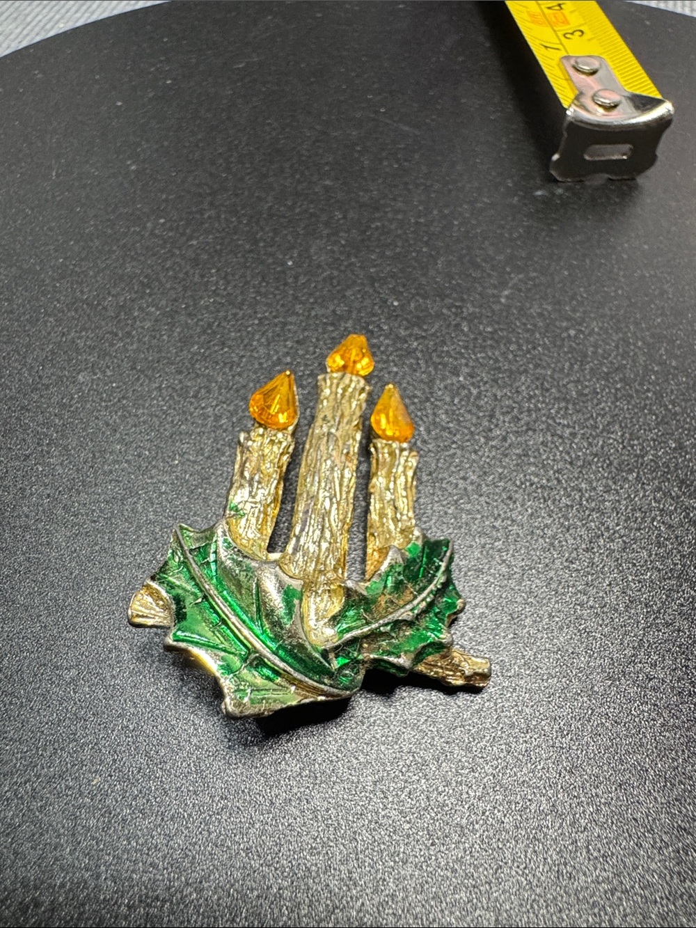 VTG Gold and Green Holiday Candle Accent Brooch